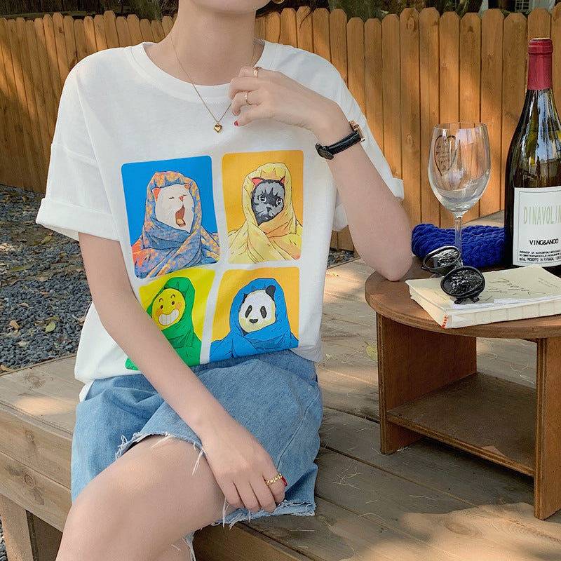 Macymars™ Loose Fashionable Niche Cartoon Cat Print Women's T-Shirt