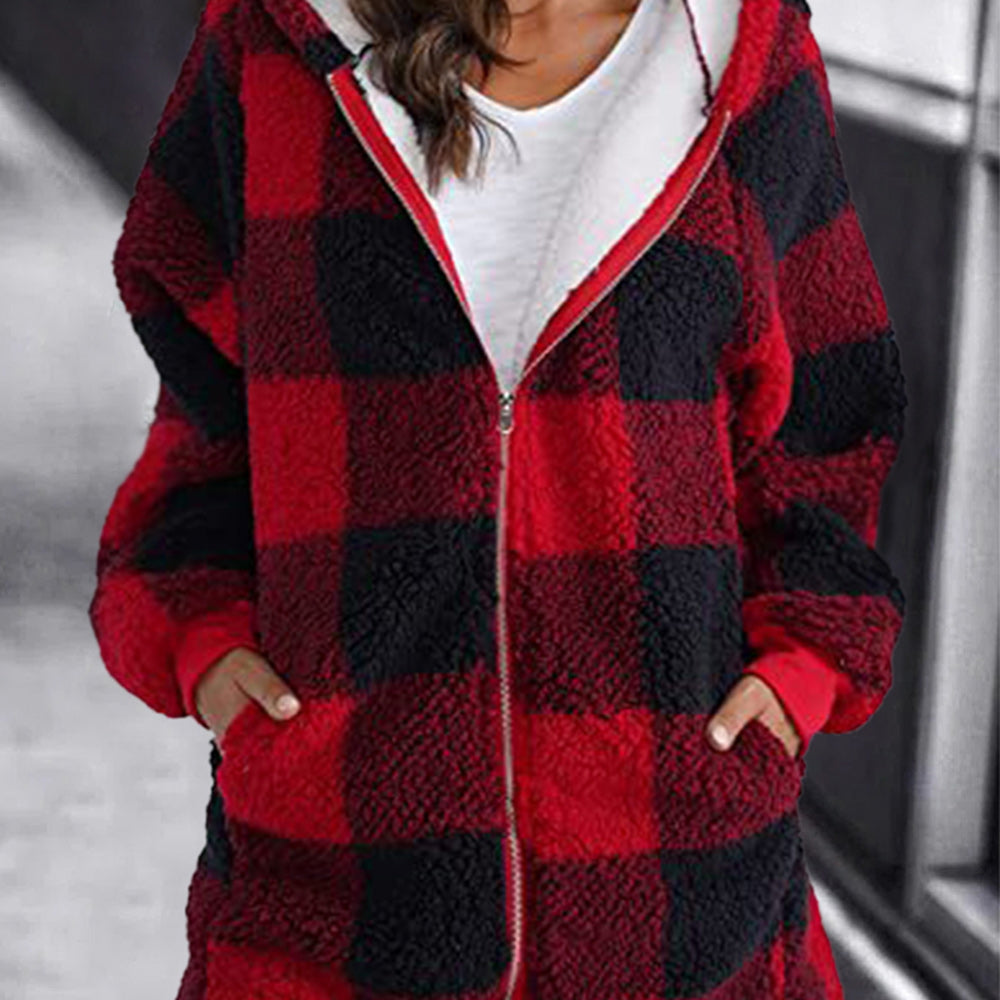 Macymars™ Women's Hoodie Plaid Loose Overcoat