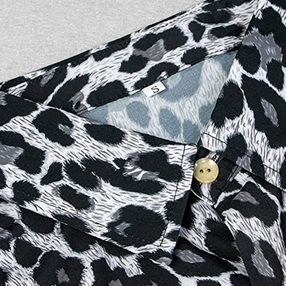 Macymars™ Men's Leopard Print Lapel Long Sleeve Shirt