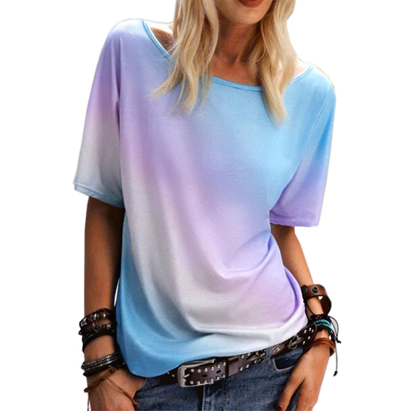 Macymars™ Rainbow Gradient Print Loose Casual Crewneck Women's T-Shirt