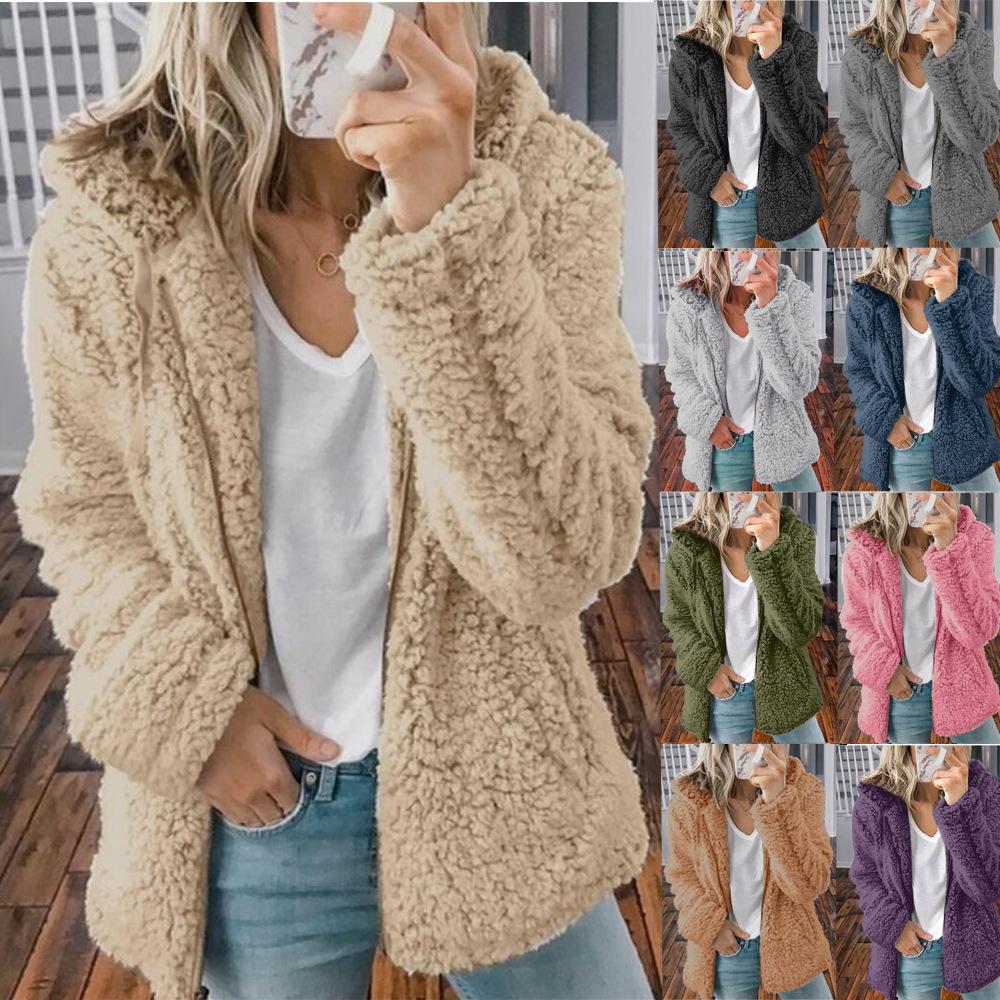 Macymars™ Fashion Zipper Plush Solid Color Hooded Tops Casual Sweatshirts Coat