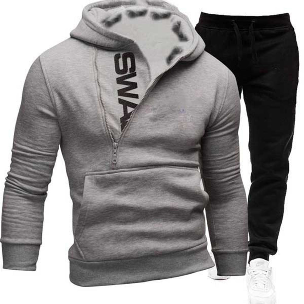 Macymars™ Men's Fleece Side Zip Contrast Pullover Sweatshirt Pants Set