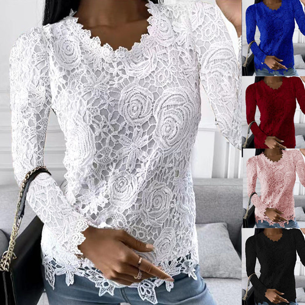 Macymars™ Women's Lace Crew Neck Long Sleeve Top
