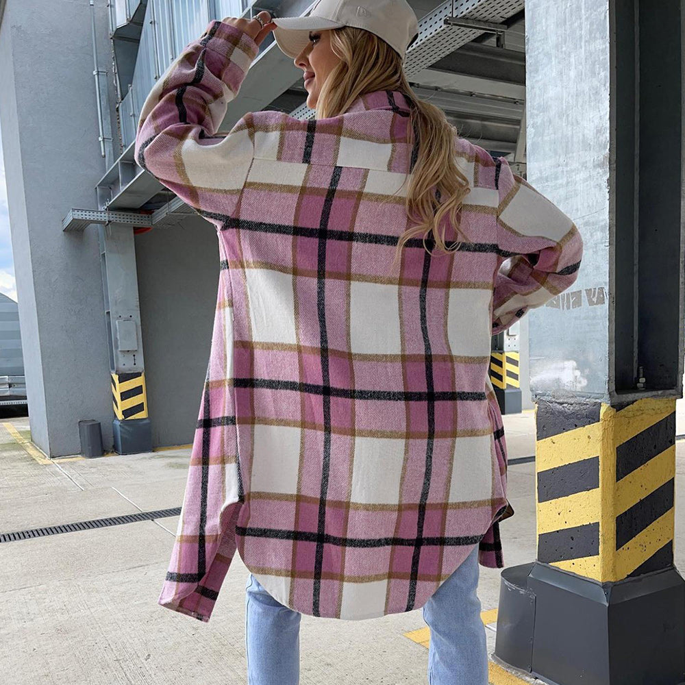 Macymars™ Women's Fashion Long Plaid Shirt Jacket