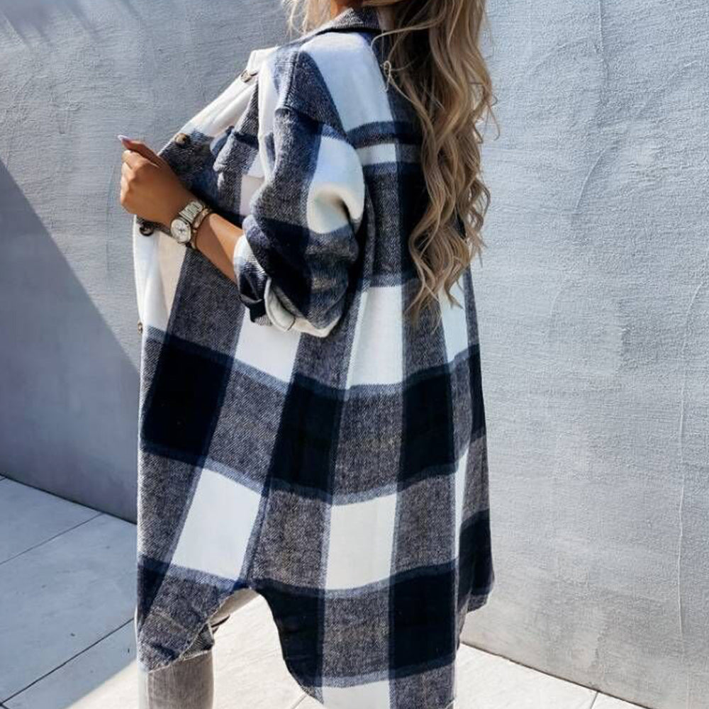 Macymars™ Women's Fashion Long Plaid Shirt Jacket