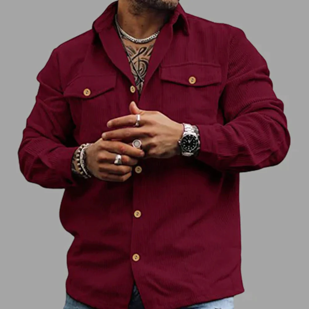 Macymars™ Men's Flap Pocket Lapel Corduroy Coat