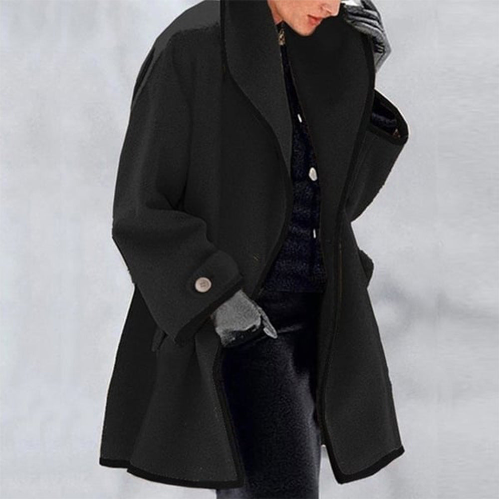Macymars™ Hooded Color Block Woolen Coat
