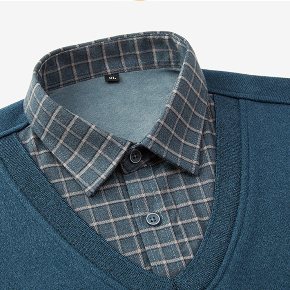 Macymars™ Men's Knitted Fake Two-Piece Bottoming Shirt Sweater