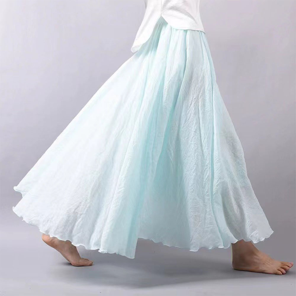 Macymars™ Literary Large Size Cotton And Linen Elastic Waist Half Body A-line Large Swing Skirt