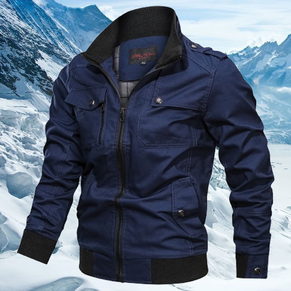 Macymars™ Men's Solid Zip Pocket Stand Collar Jacket