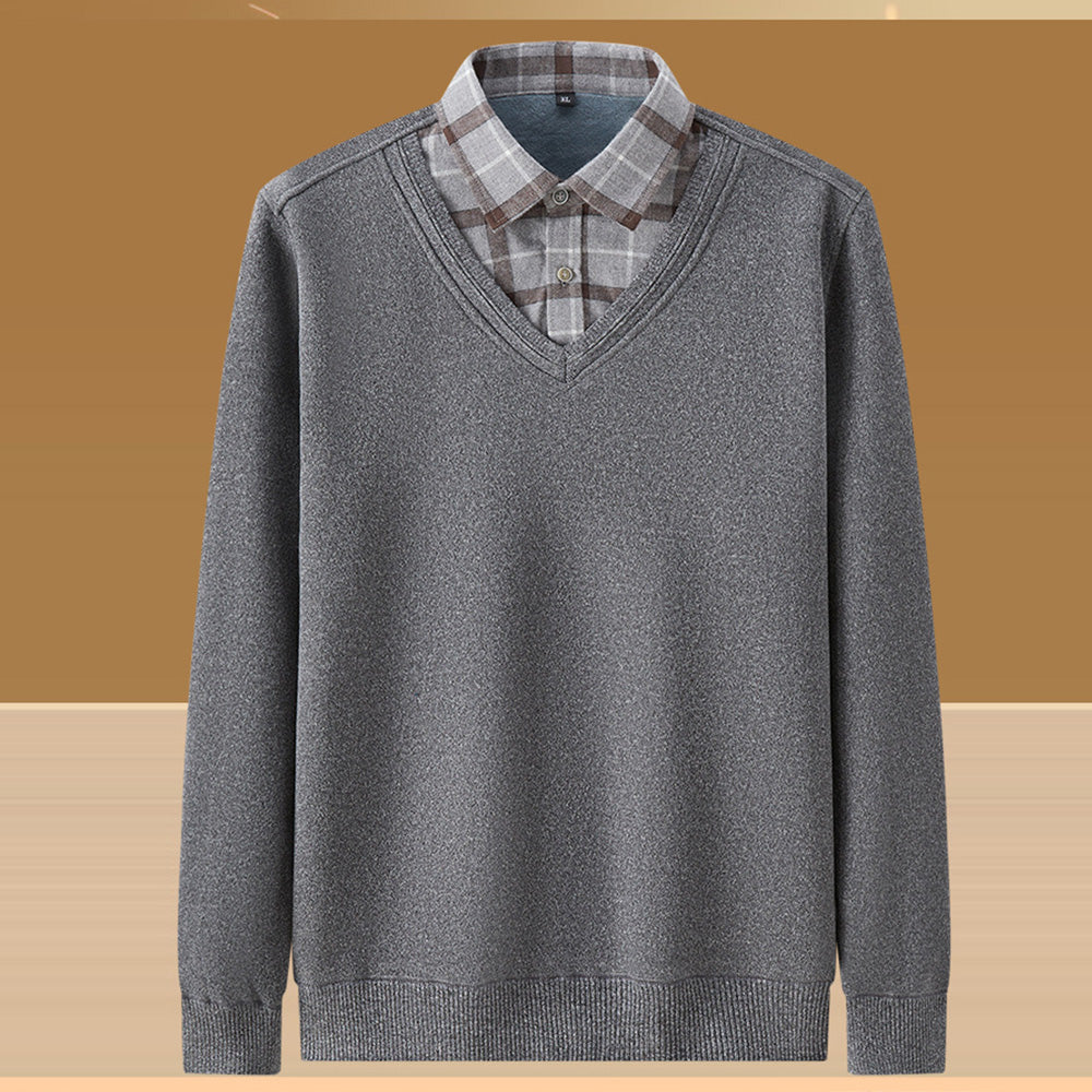 Macymars™ Men's Knitted Fake Two-Piece Bottoming Shirt Sweater