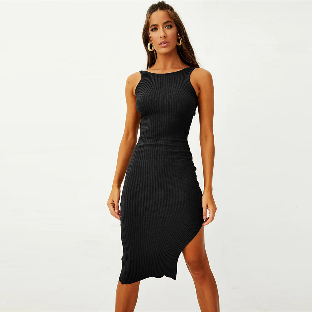 Macymars™ Women's Two Wear Sleeveless Backless Split Sheath Ribbed Dress