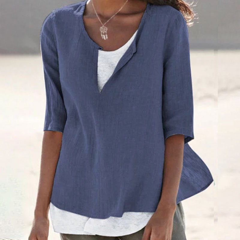 Macymars™ Fashion V Neck Solid Color Cotton And Linen Casual Women's Shirt