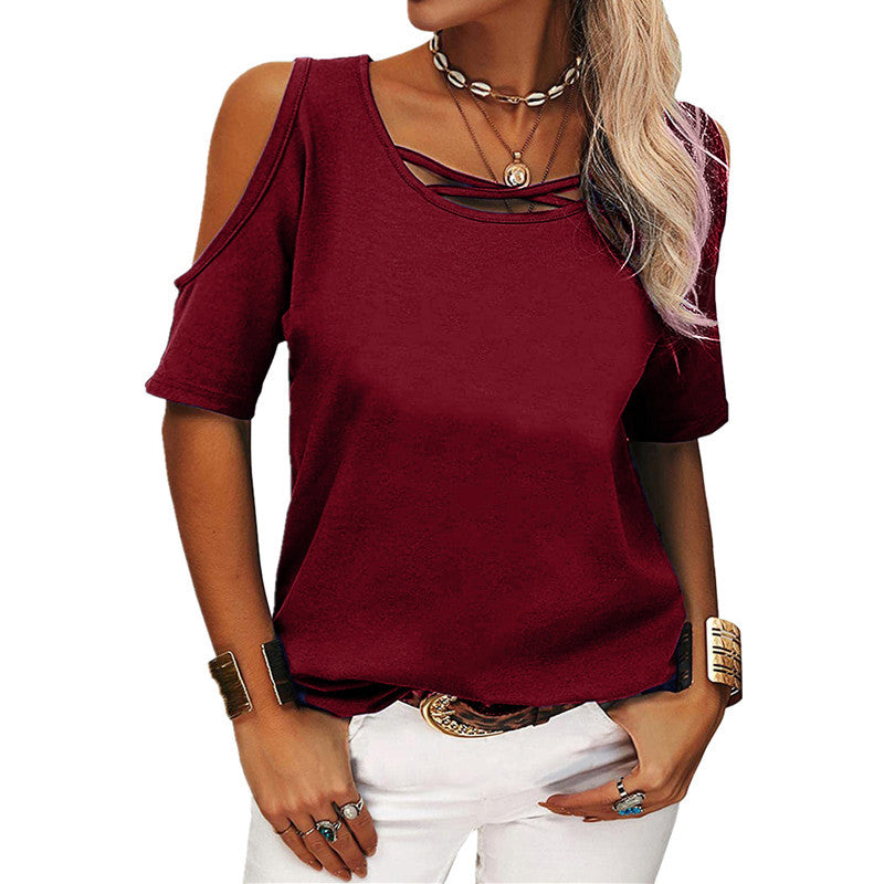 Macymars™ Fashionable Casual Solid Color Off The Shoulder Women's T-Shirt