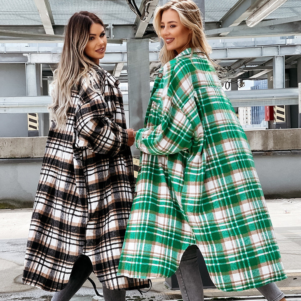 Macymars™ Women's Fashion Long Plaid Shirt Jacket