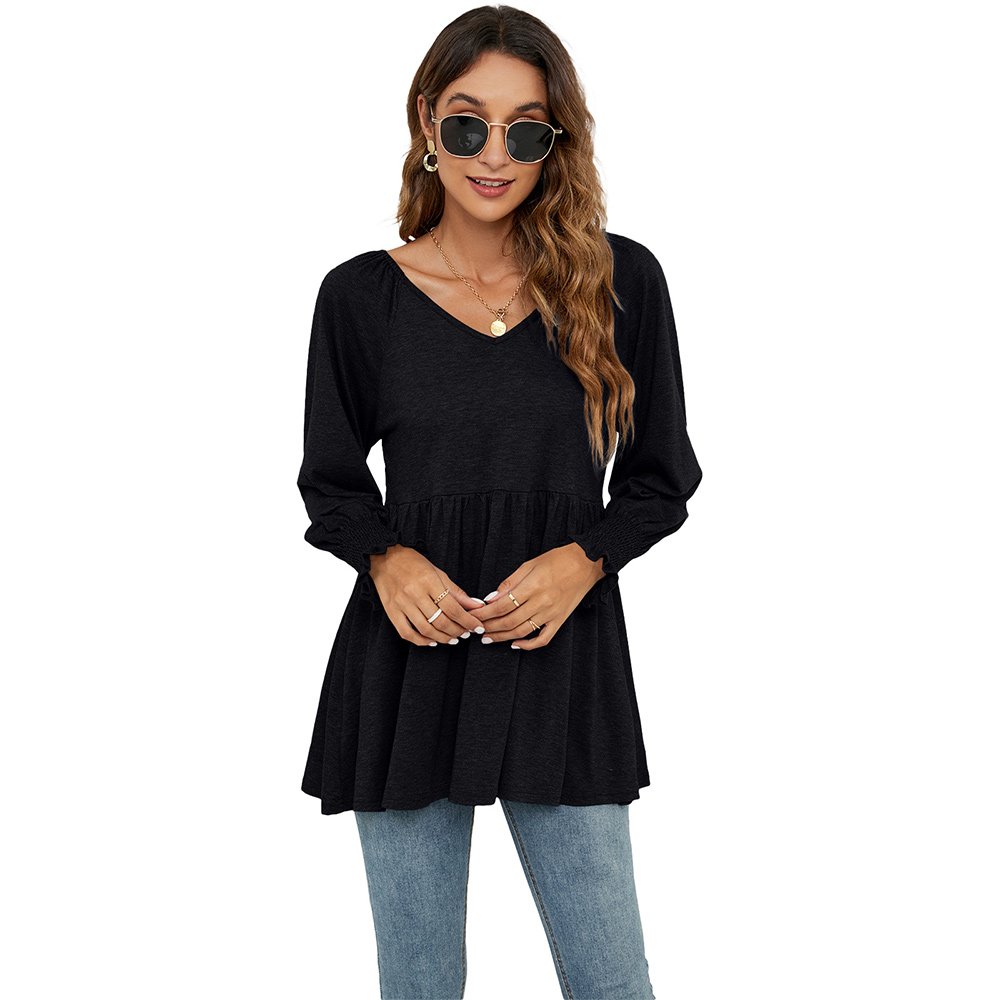 Macymars™ 2022 Autumn And Winter New Women's V-neck Bubble Long-sleeved Cummerbund Top T-shirt
