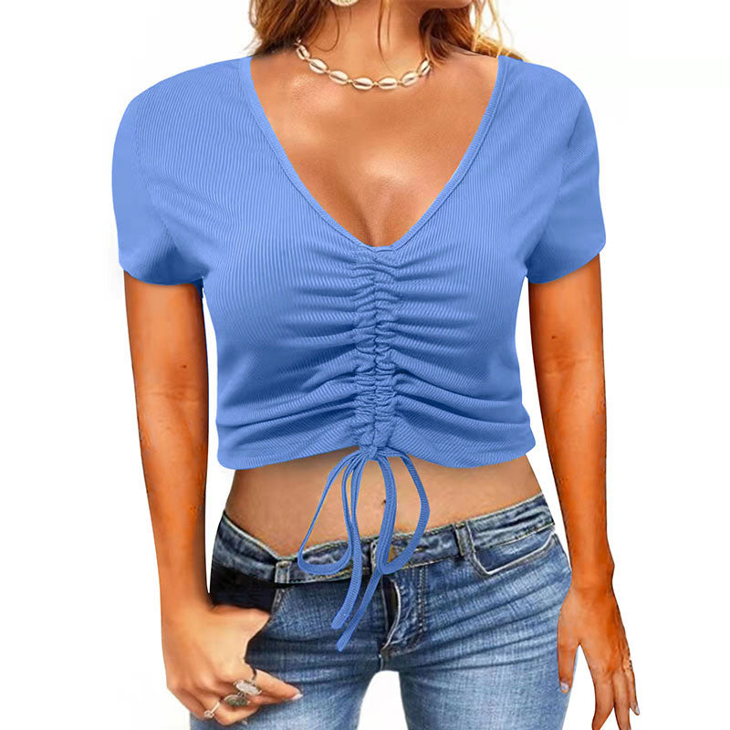 Macymars™ Fashionable Drawstring Crop Neck V Neck Sport Women's T-Shirt