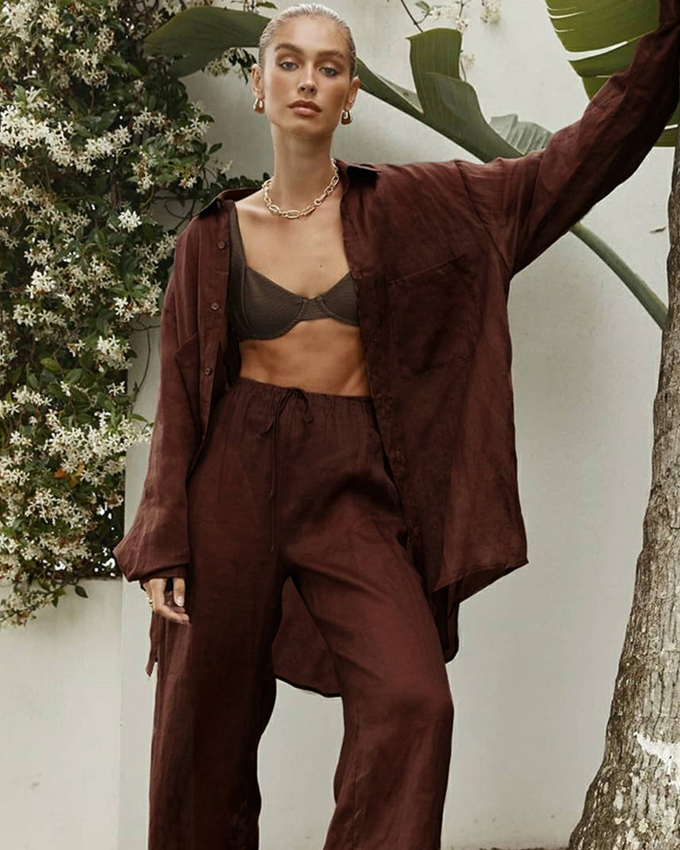 Macymars™ Loose Cotton Linen Shirt Wide Leg Pants Two Piece Set