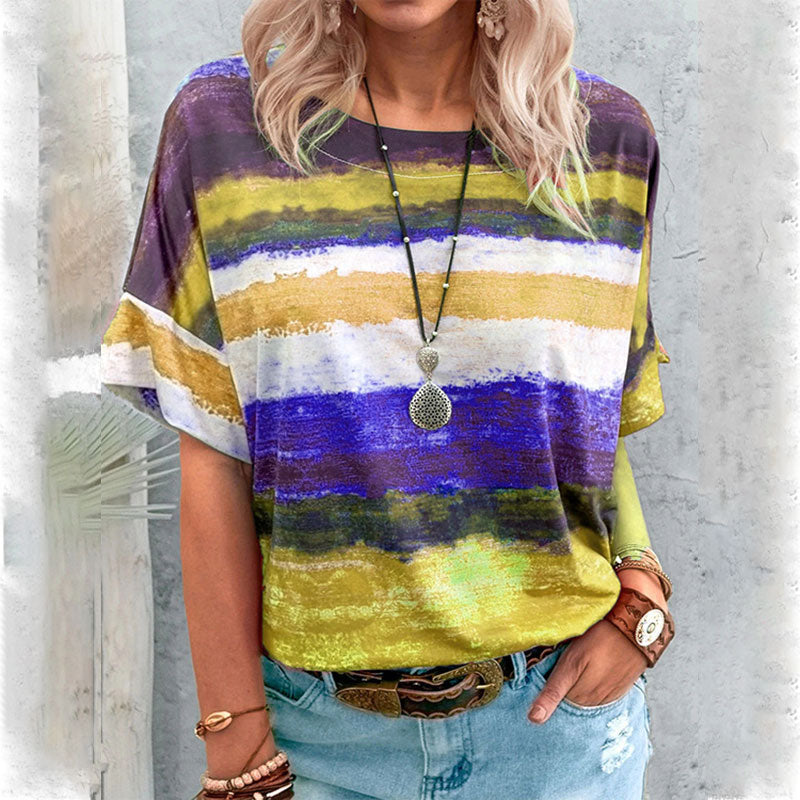 Macymars™ Fashion Casual Striped Gradient Print Crew Neck Women's T-Shirt