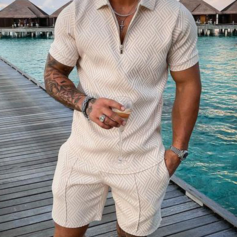 Macymars™ POLO Shirt Zipper Lapel Short Sleeved Two Piece Suit