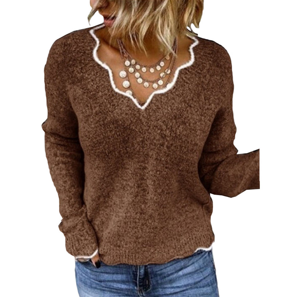 Macymars™ Women's Sexy Lace V-neck Knitted Warm Pullover Sweater