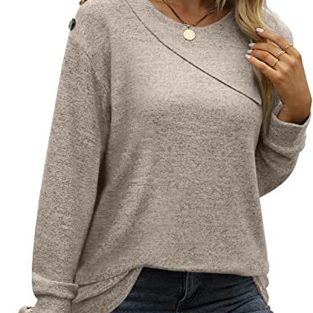 Macymars™ Women's Round Neck Button Long-sleeved Sweatshirt T-shirt