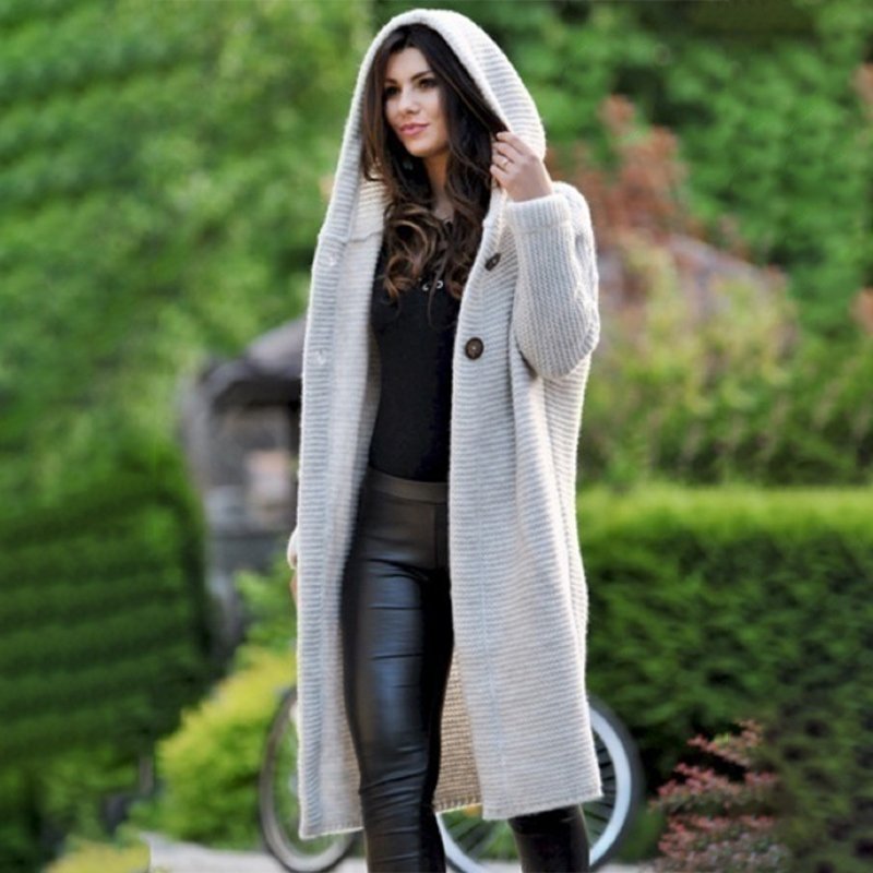 Macymars™ Hooded Cardigan Knitted Jumper Mid-length Jacket