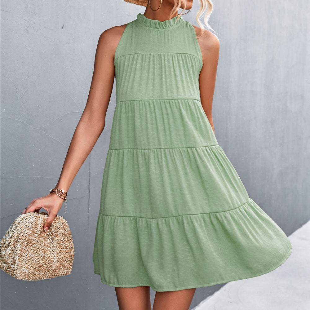 Macymars™ 2022 Women Summer Loose Halter Sleeveless Short Dress Ruffle Tiered Boho Mini Dress