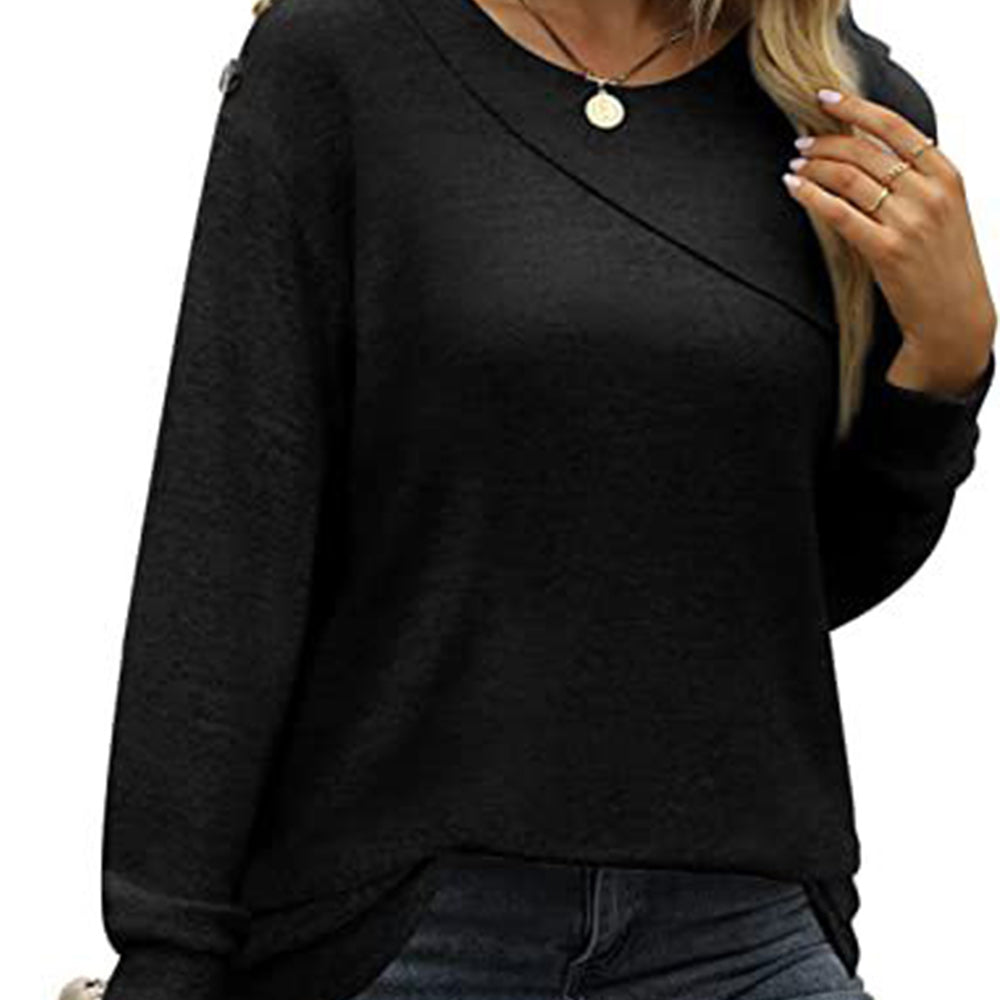 Macymars™ Women's Round Neck Button Long-sleeved Sweatshirt T-shirt