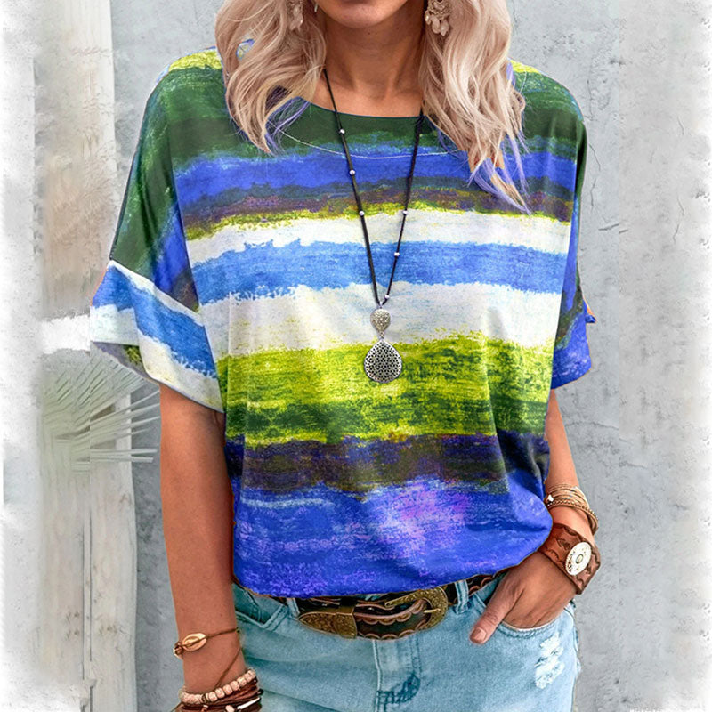 Macymars™ Fashion Casual Striped Gradient Print Crew Neck Women's T-Shirt