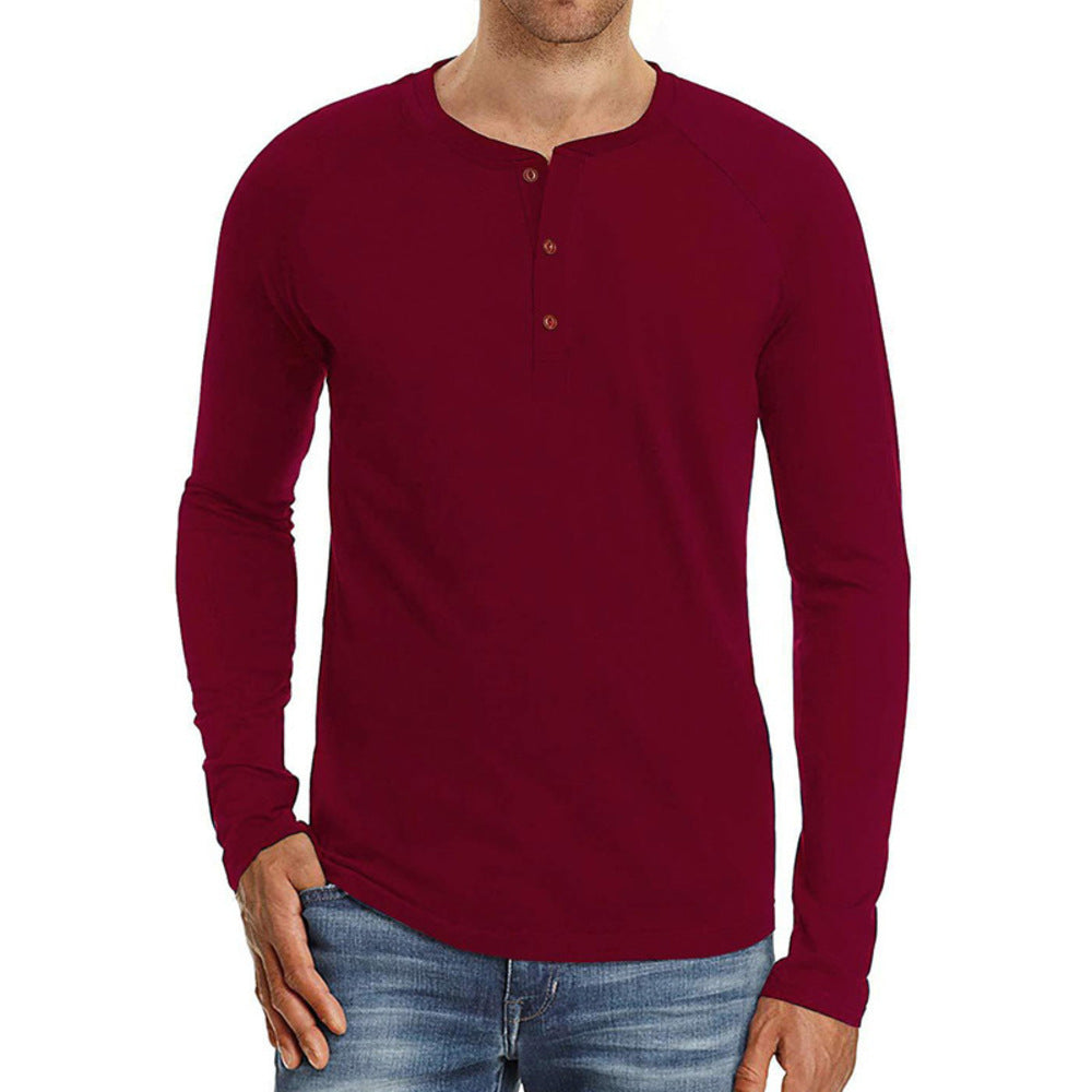 Macymars™ Men's Henley Long Sleeve Crewneck T-Shirts