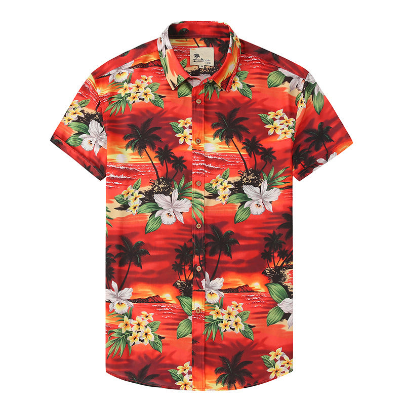 Macymars™ Fashion Hawaiian Seaside Sunset Print Beach Men's Bowling Shirt