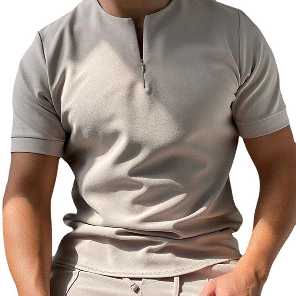 Macymars™ Mens Solid Color Zipper Collar Classic Polo Shirts