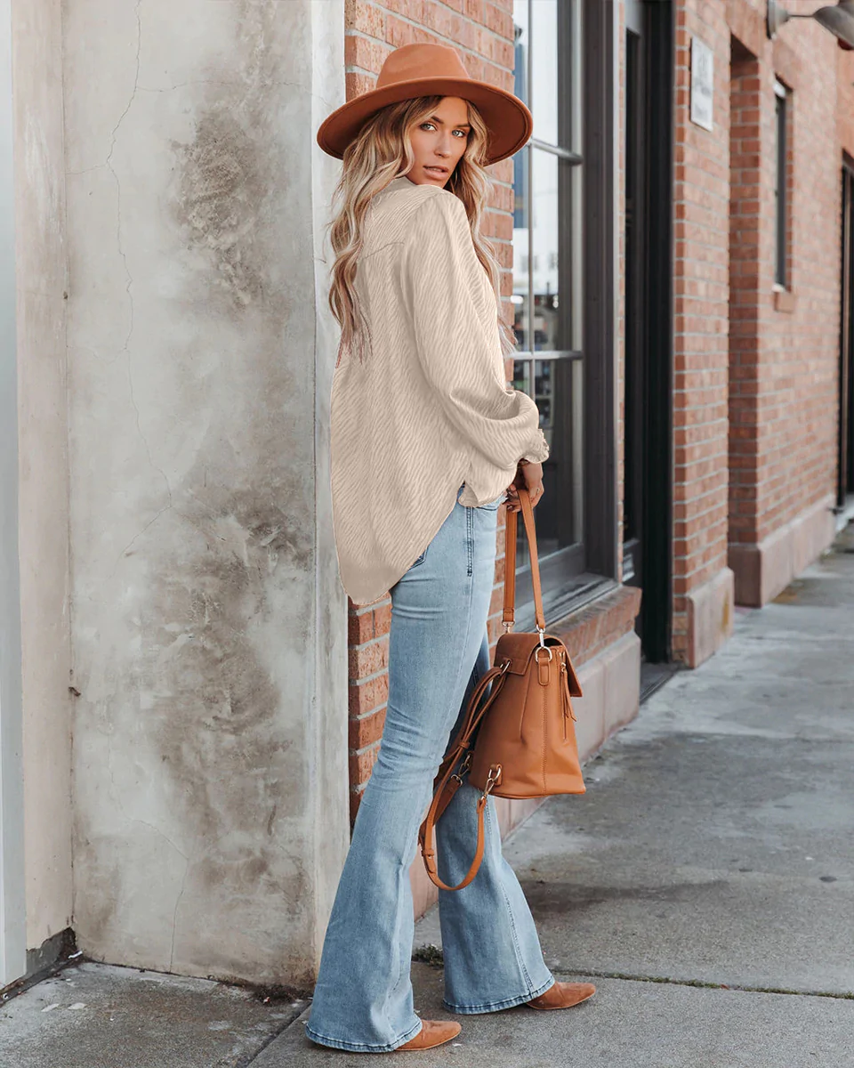 Macymars™ Women Loose Lapel Lantern Long Sleeve Shirt