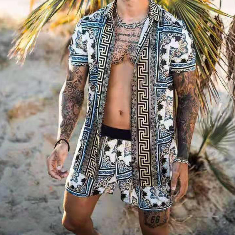 Macymars™ Summer Men's Casual Suit Hawaiian Shirt + Beach Shorts Retro Print 2 Piece Suit Oversized Beach Surf