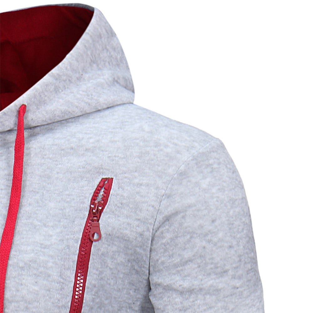 Macymars™ Mens Sport Diagonal Zipper Hooded Pullover Sweatshirt