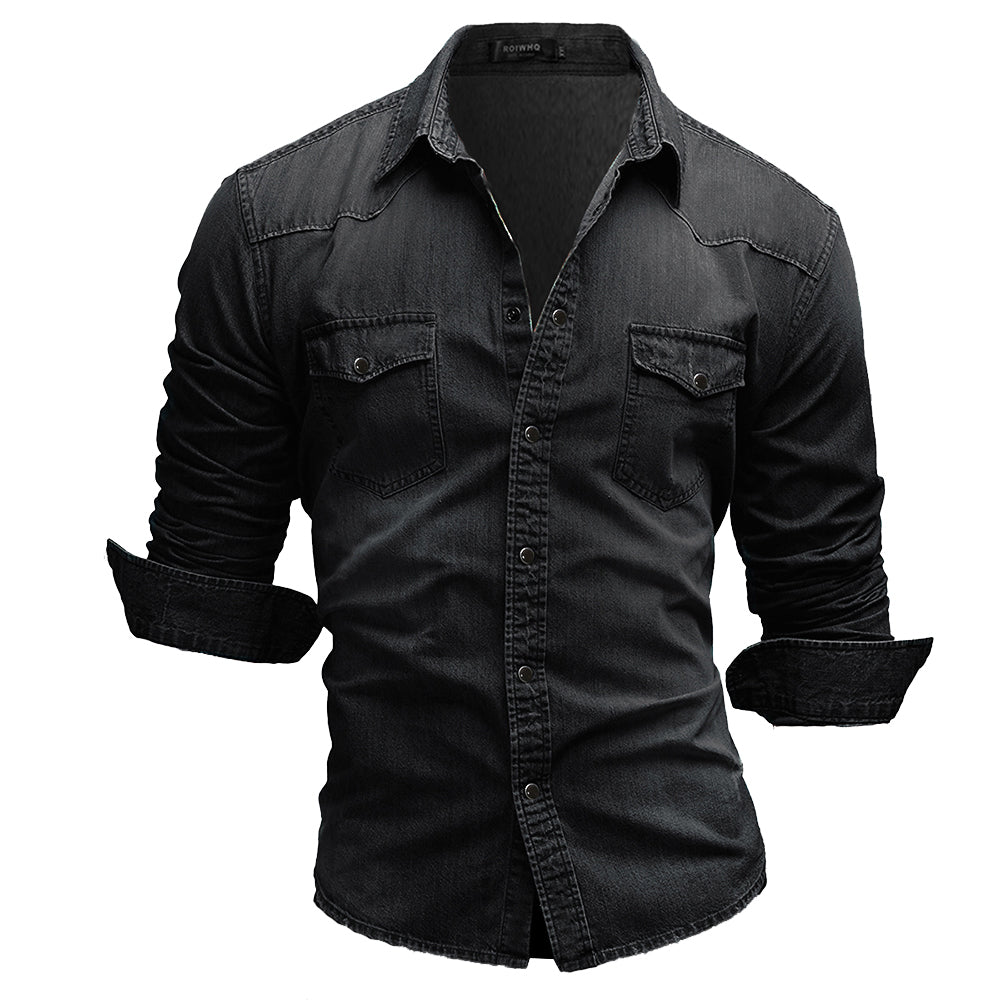 Macymars™ Men's Long Sleeve Lapel Pocket Denim Shirt