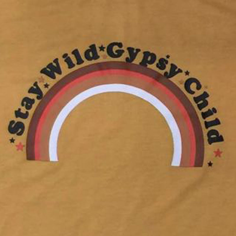 Macymars™ Fashionable Women's Rainbow Stay Wild Gypsy Child Print Yellow T-Shirt