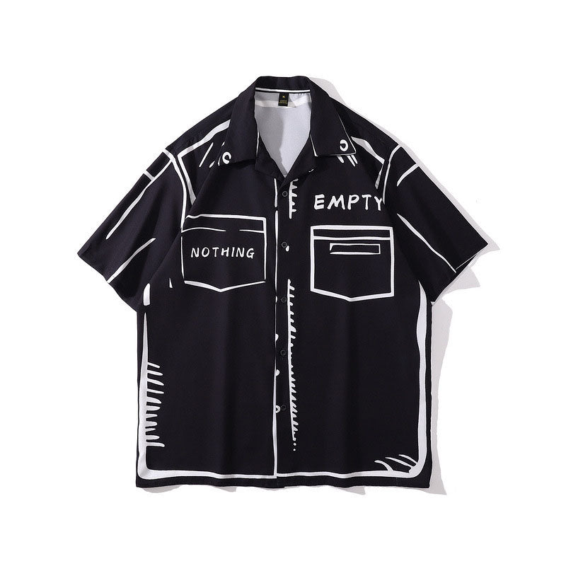 Macymars™ Black And White Comic Style Retro Street Oversize Men's Bowling Shirt