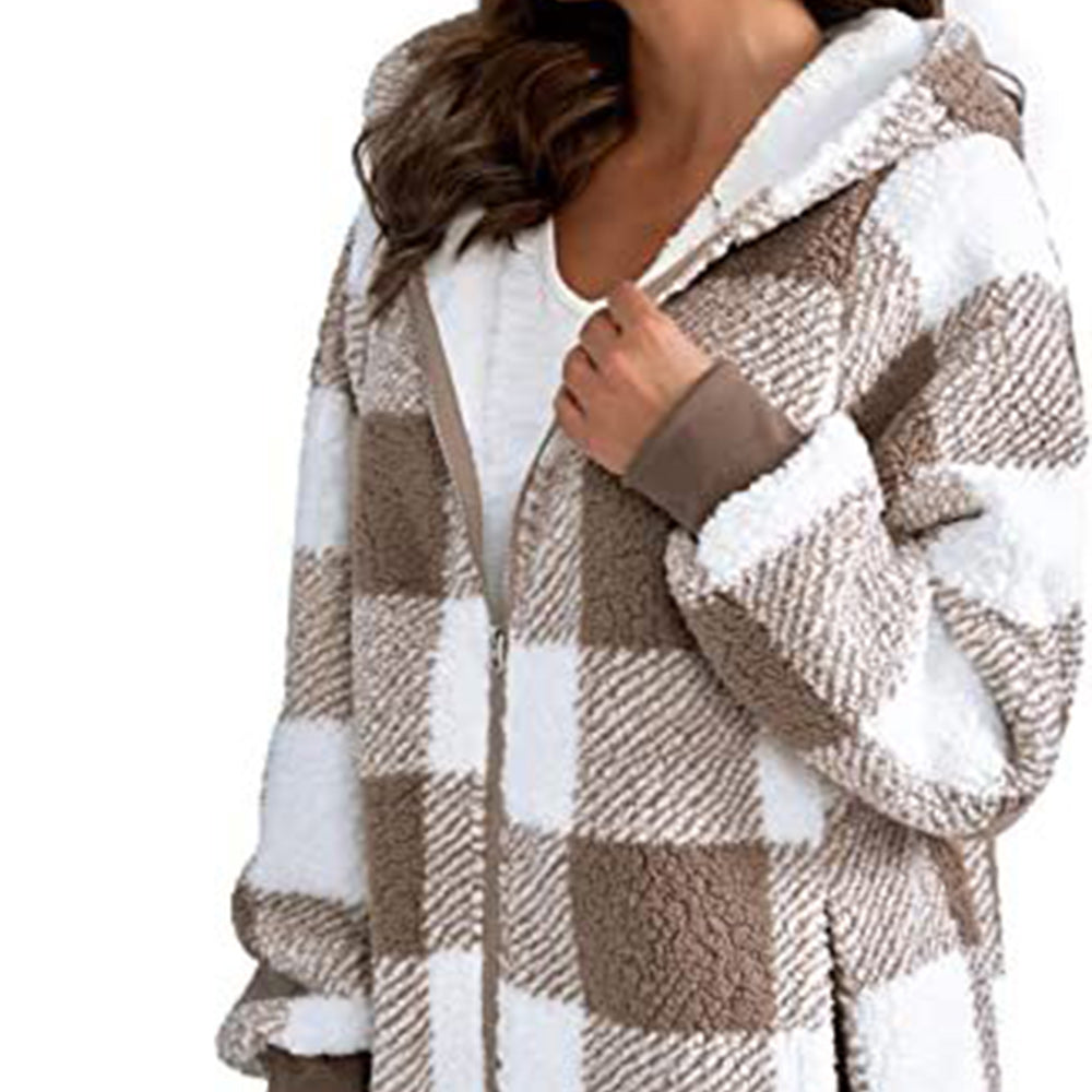 Macymars™ Women's Hoodie Plaid Loose Overcoat