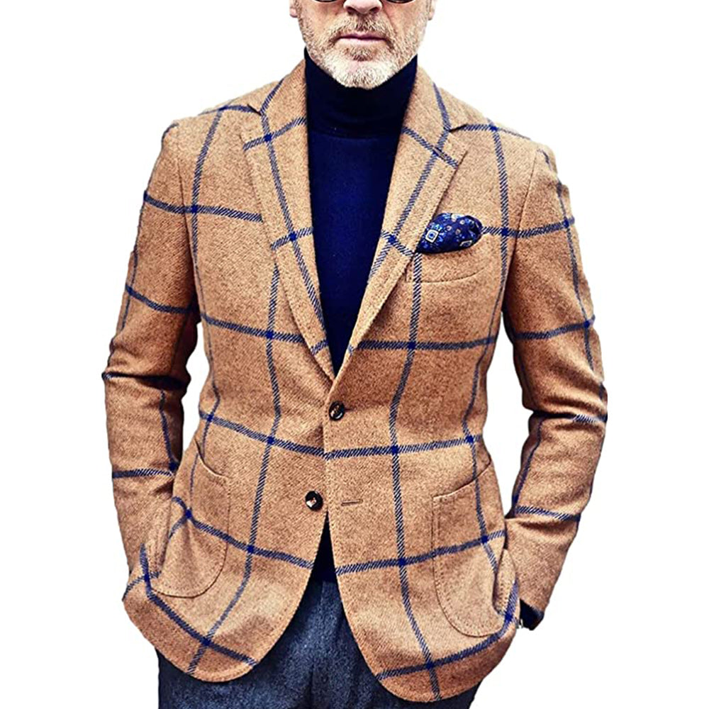 Macymars™ Mens Plaid Slim Fit Blazer Woolen Coat