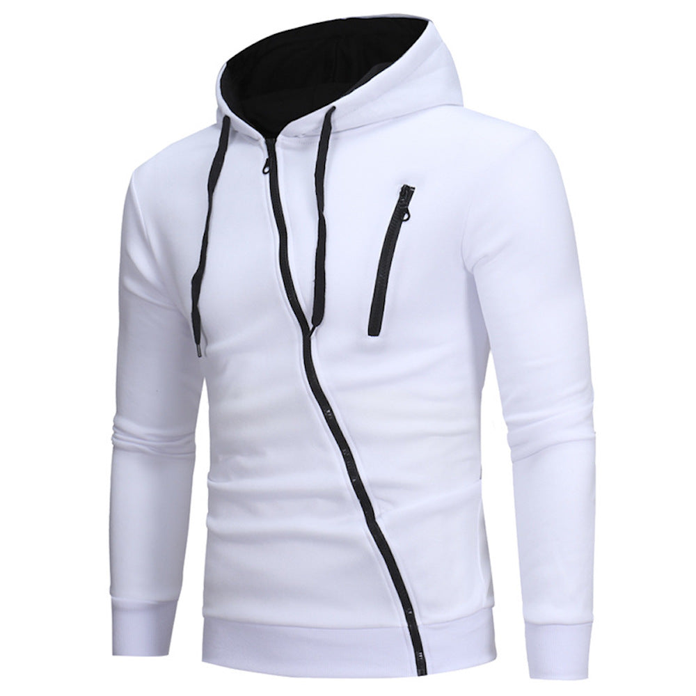 Macymars™ Mens Sport Diagonal Zipper Hooded Pullover Sweatshirt