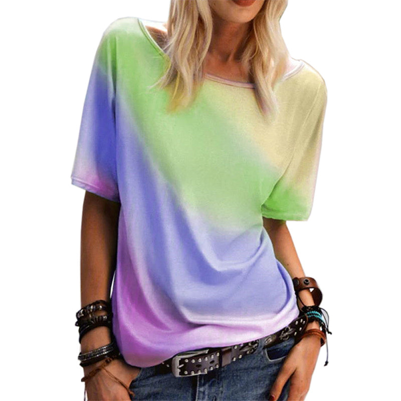 Macymars™ Rainbow Gradient Print Loose Casual Crewneck Women's T-Shirt