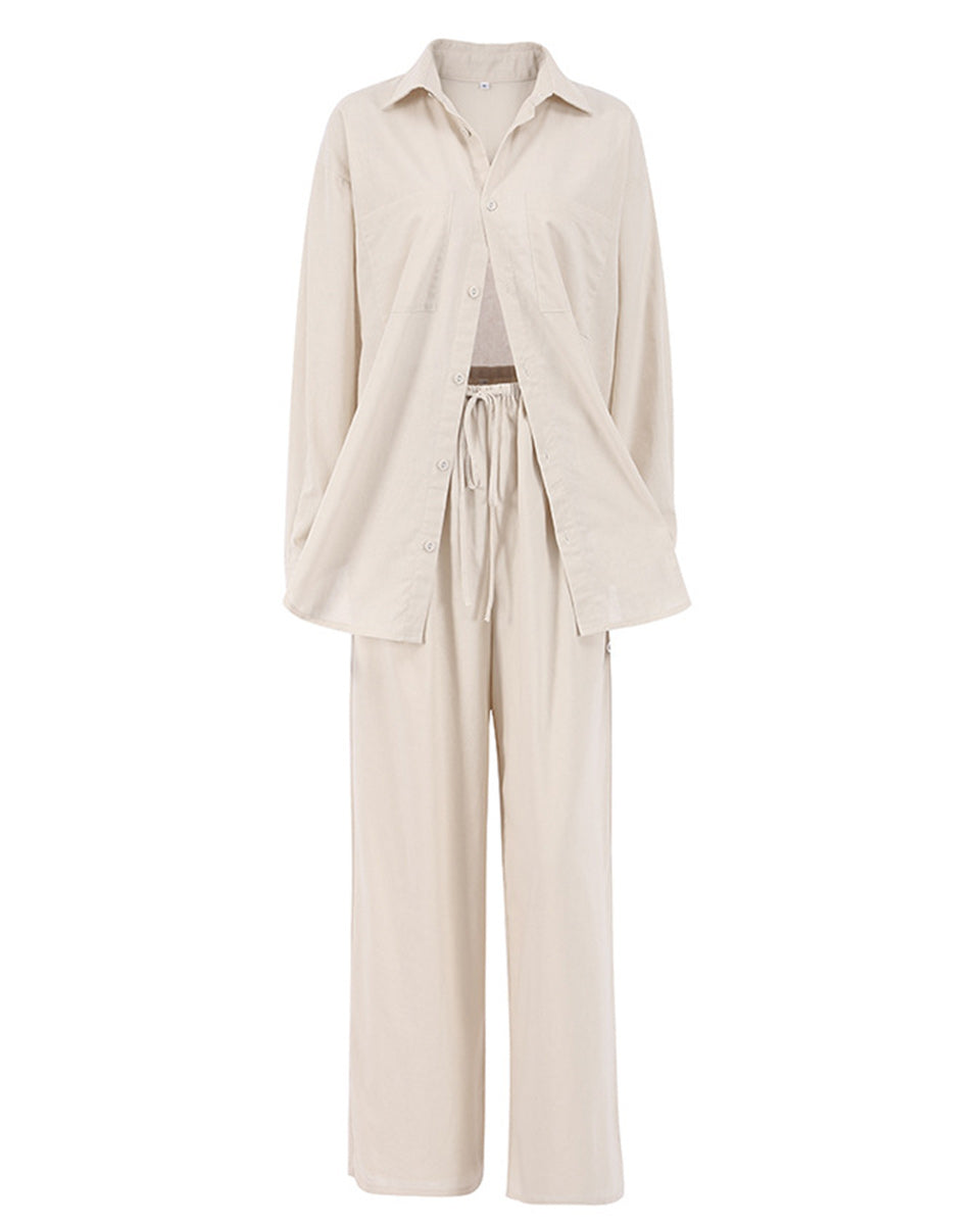 Macymars™ Loose Cotton Linen Shirt Wide Leg Pants Two Piece Set