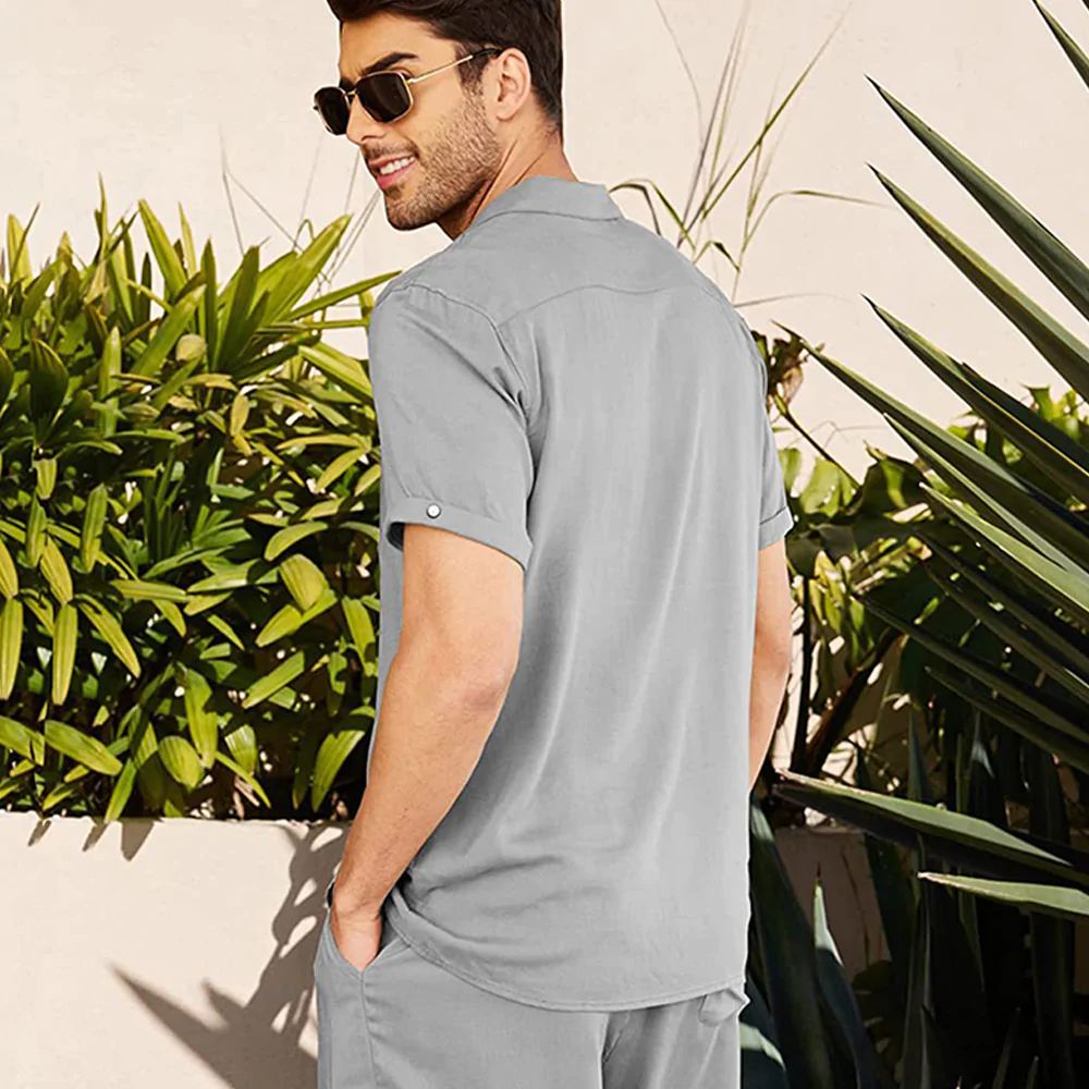 Macymars™ Mens Summer Linen Short Sleeve Shirt Shorts Suit