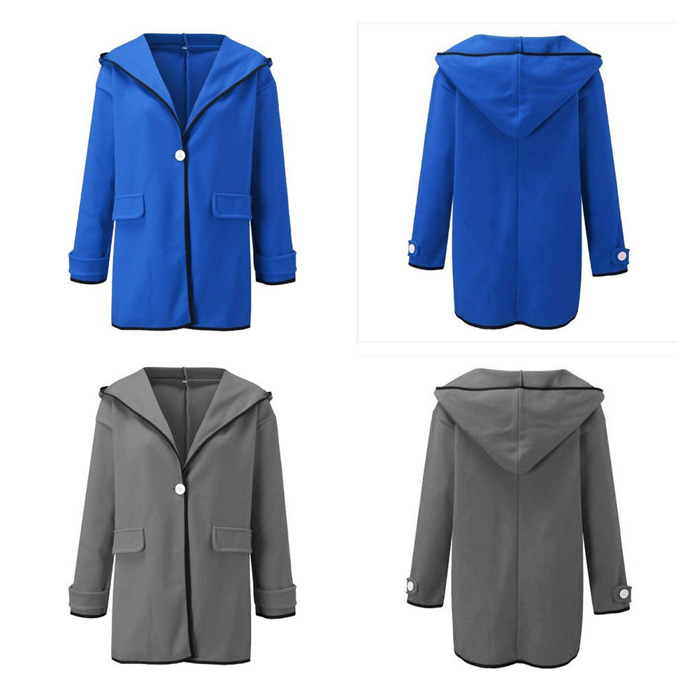Macymars™ Hooded Color Block Woolen Coat