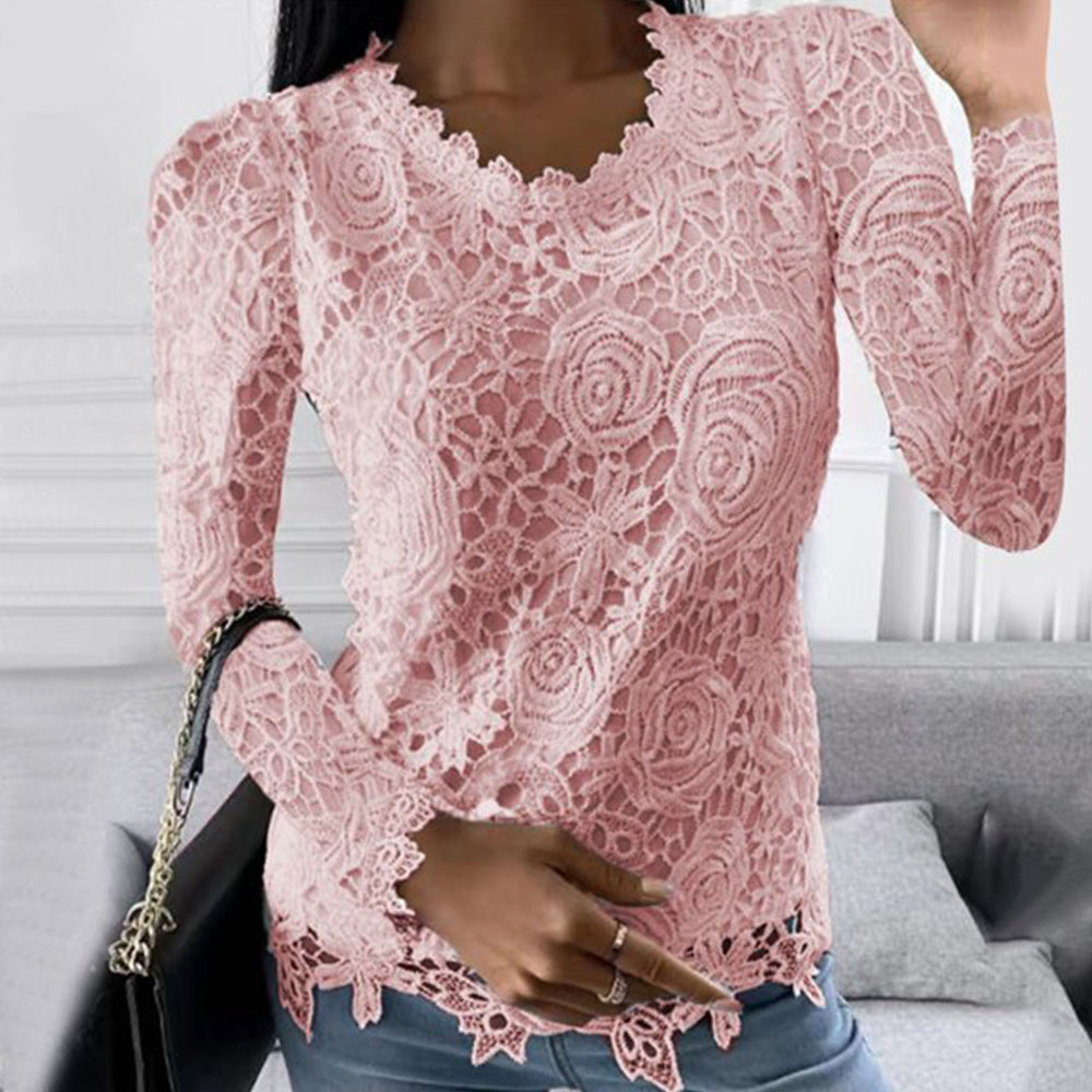 Macymars™ Women's Lace Crew Neck Long Sleeve Top