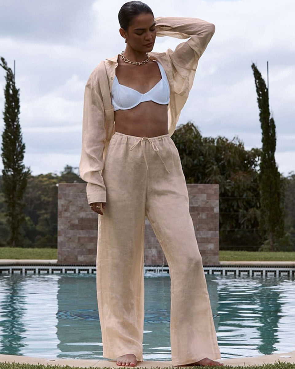 Macymars™ Loose Cotton Linen Shirt Wide Leg Pants Two Piece Set