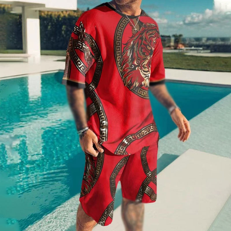 Macymars™ Summer Casual Fashion Tiger Print Oversize T-shirt Sport Shorts Men's Two Piece Set