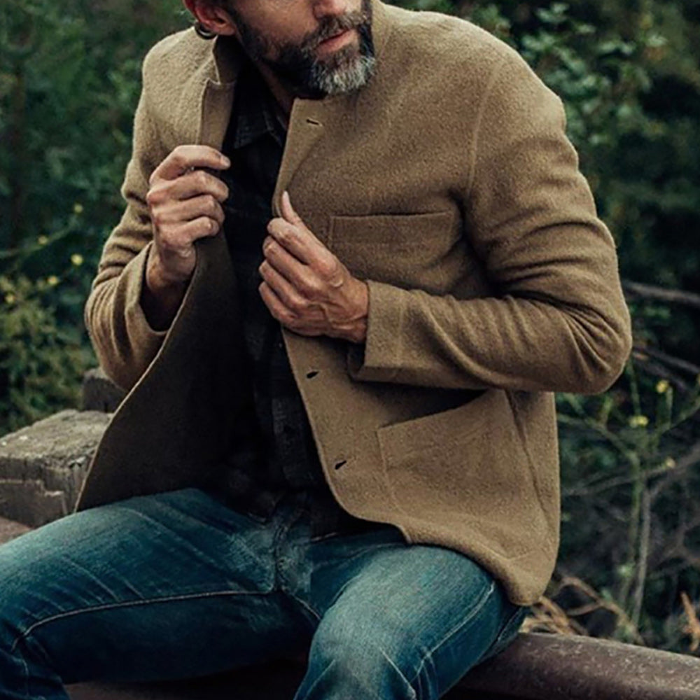 Macymars™ Men's Retro Style Jacket Single Breasted Long Sleeve Outwear Suit Collar Coat